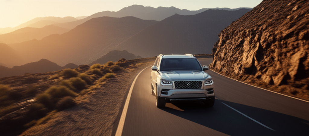 Morocco landscape with luxury car